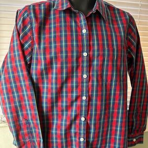 L.L. Bean Red and Blue Dress Shirt with Plaid Pattern